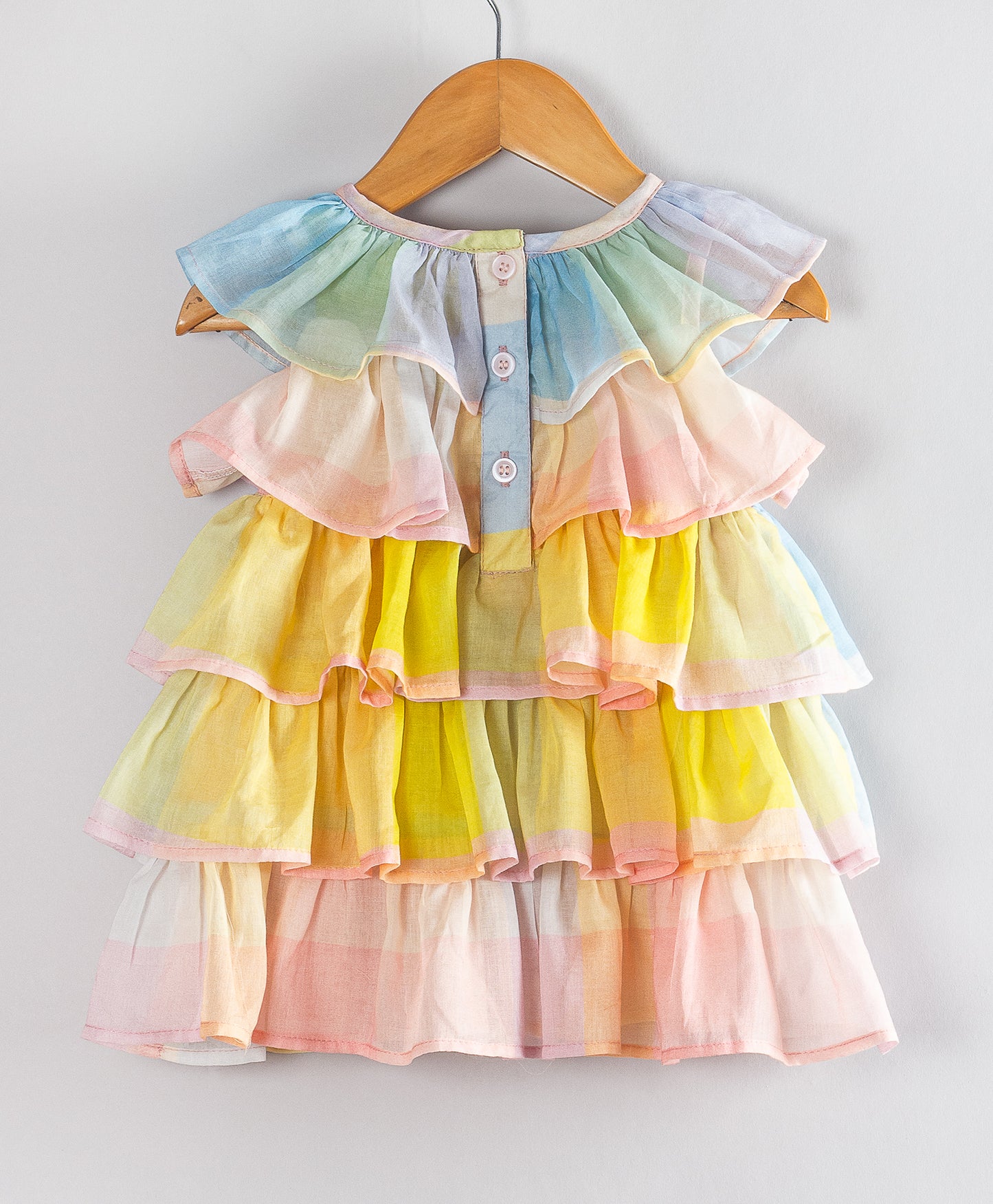 PASTEL CHECK PRINT FRILL INFANT DRESS