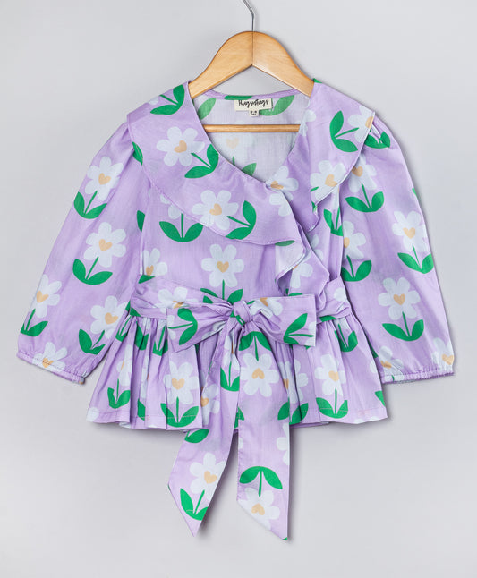 LILAC FLORAL PRINT OVERLAP TOP