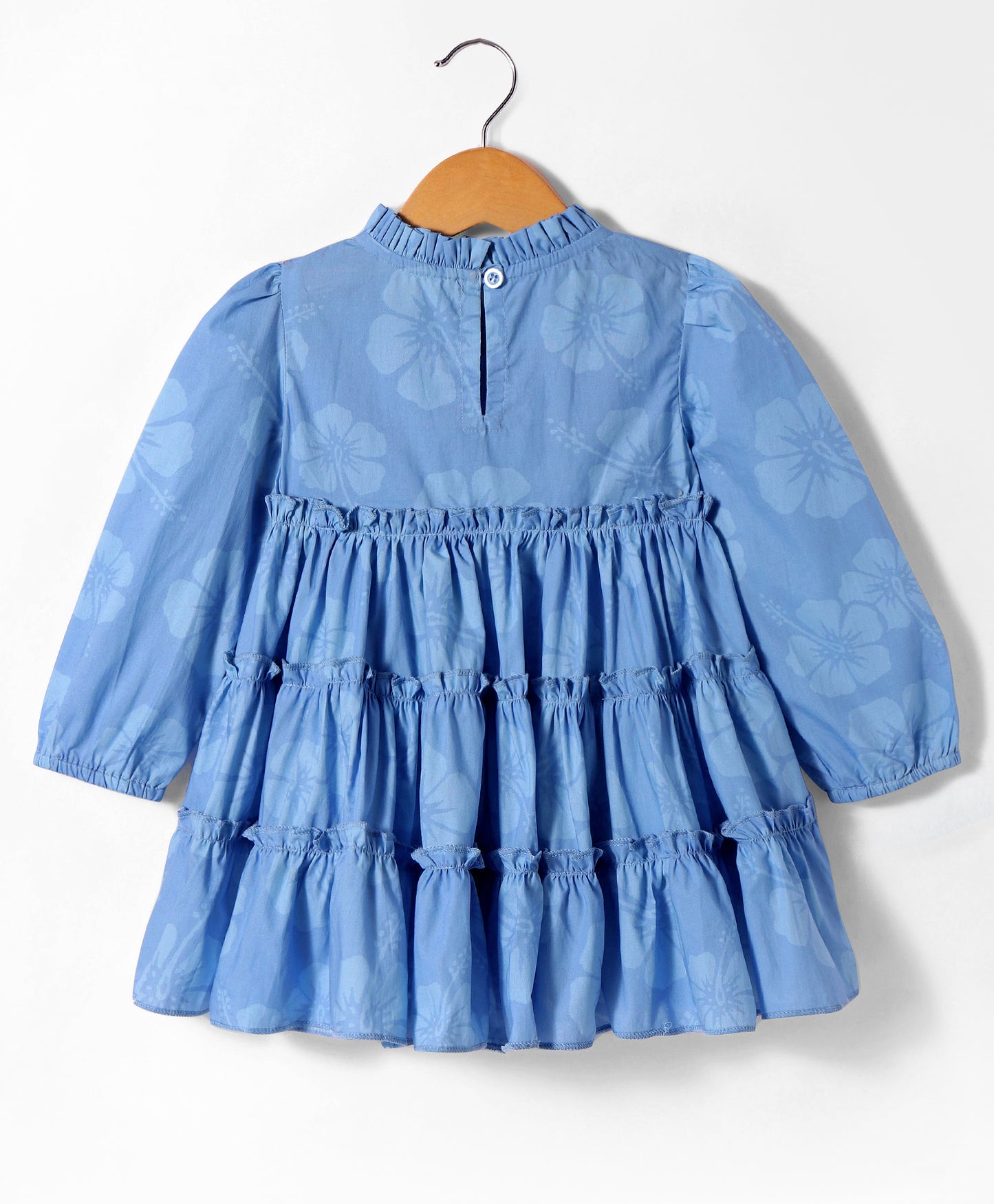 BLUE TUNIC TOP WITH ECRU EMBROIDERY AT YOKE