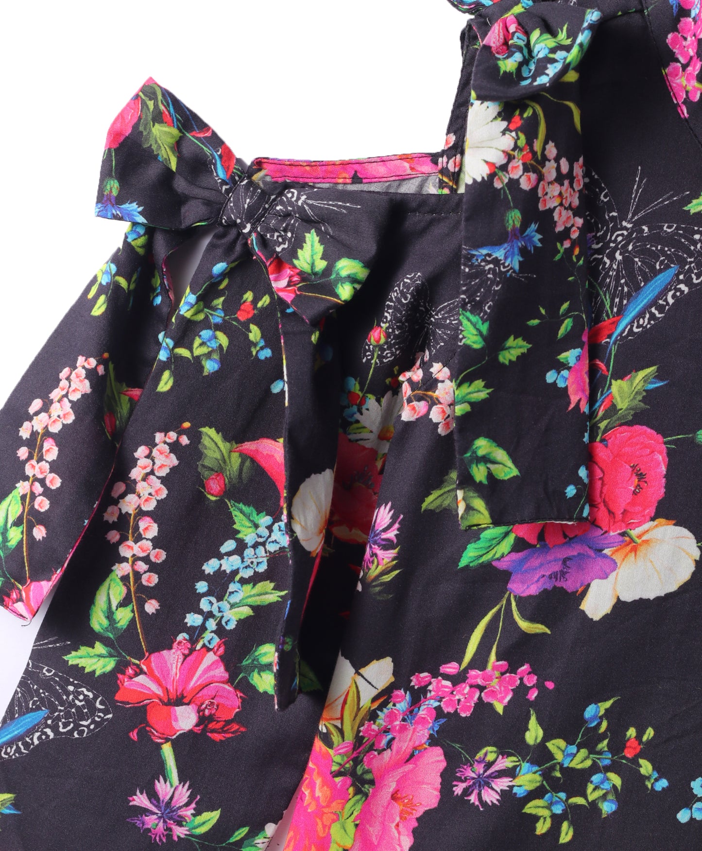 BLACK FLORAL PRINT TOP WITH COLD SHOULDER TIE UP