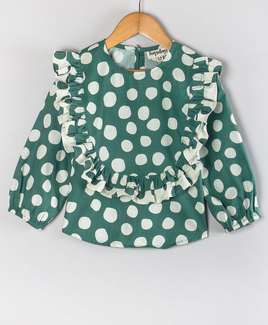 GREEN DOT PRINT CHRISTMAS TOP