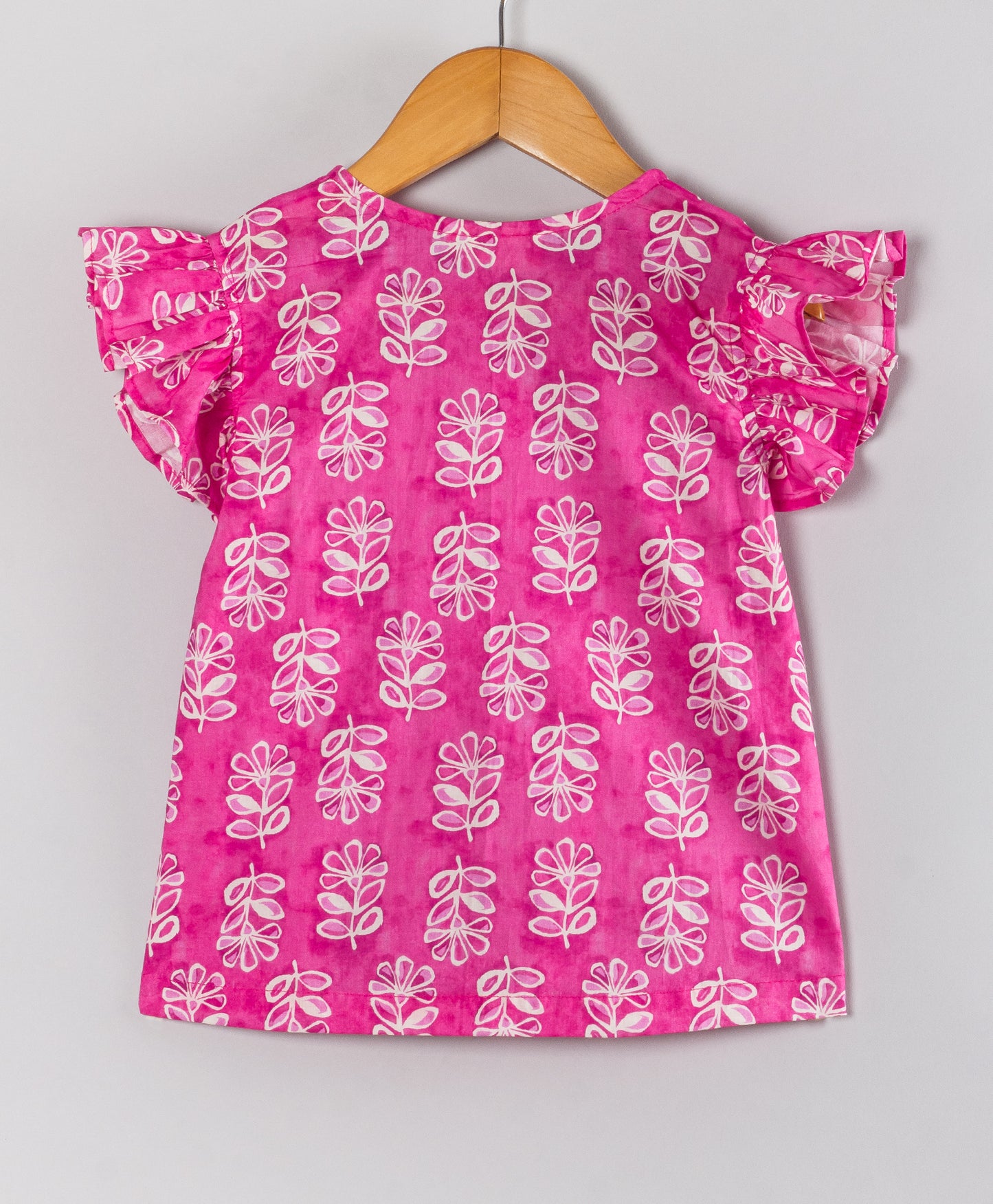 FUSCHIA MOTIF PRINT TOP WITH DOUBLE YOKE