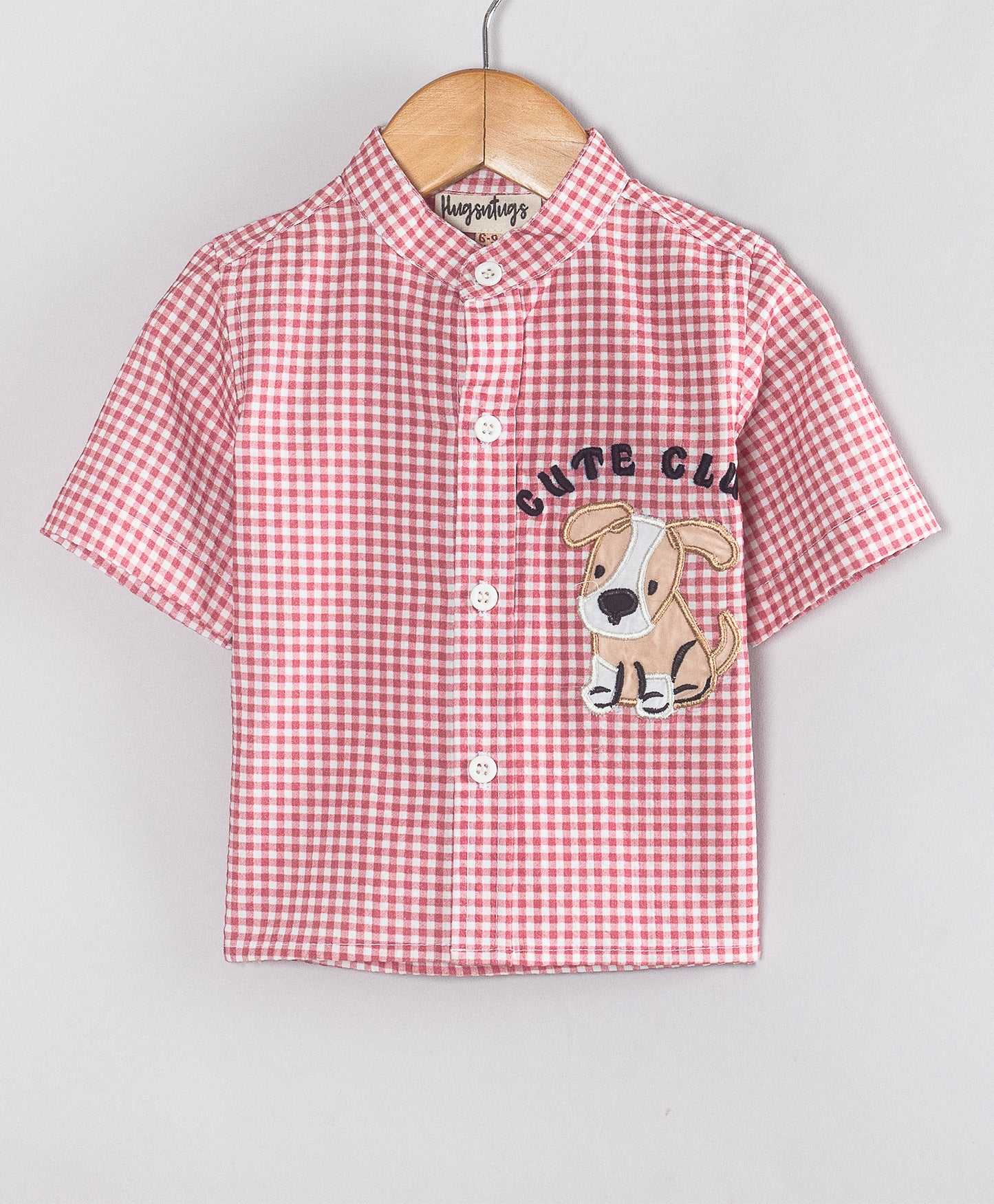RED GHINGHAM PRINT SHORTS SET WITH EMBROIDERY PATCH