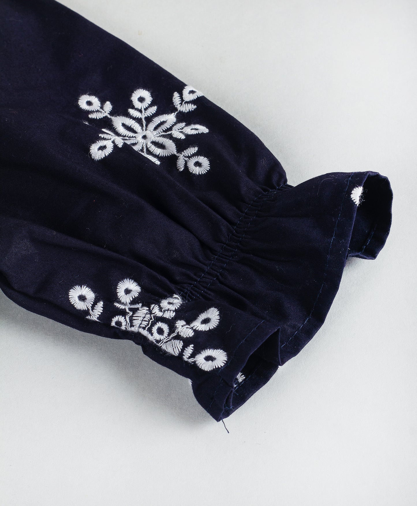 NAVY SCHIFFLI TOP WITH SELF BUTTONS