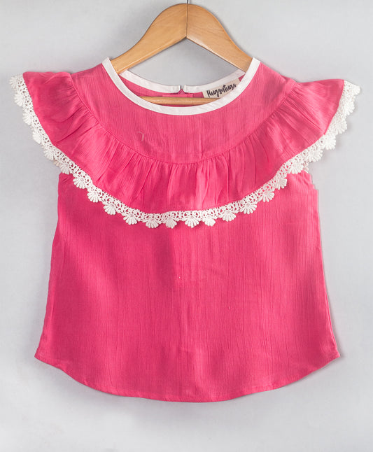 SOLID HOT PINK TOP WITH LACE DETAILING
