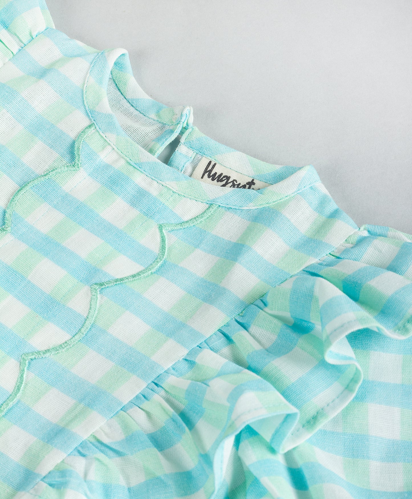 BLUE GREEN CHECK TOP WOTH SCALLOPING
