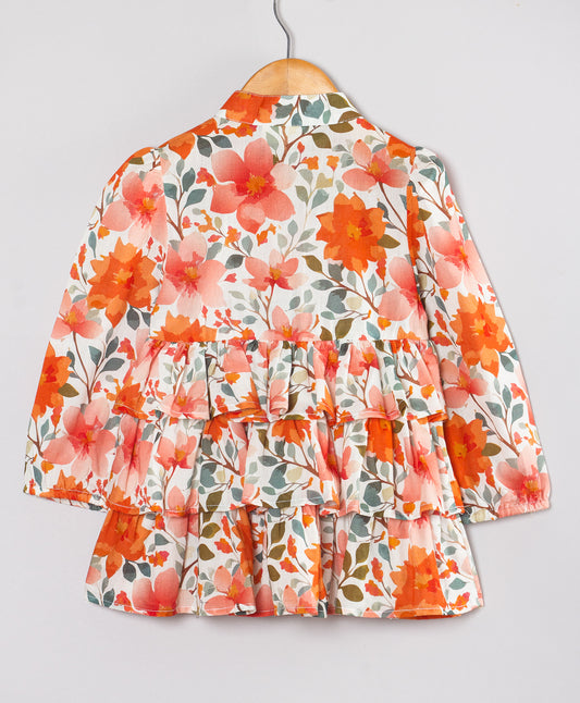 BLOOMING FLORAL PRINT TOP WITH MULTI FRILLS