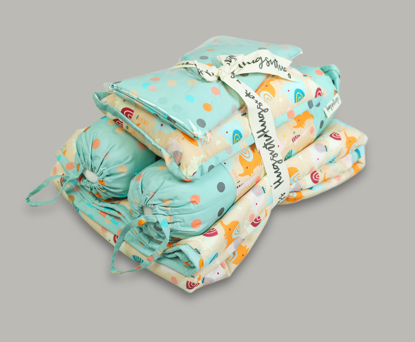 ELEPHANT AND DOT PRINT COT SET