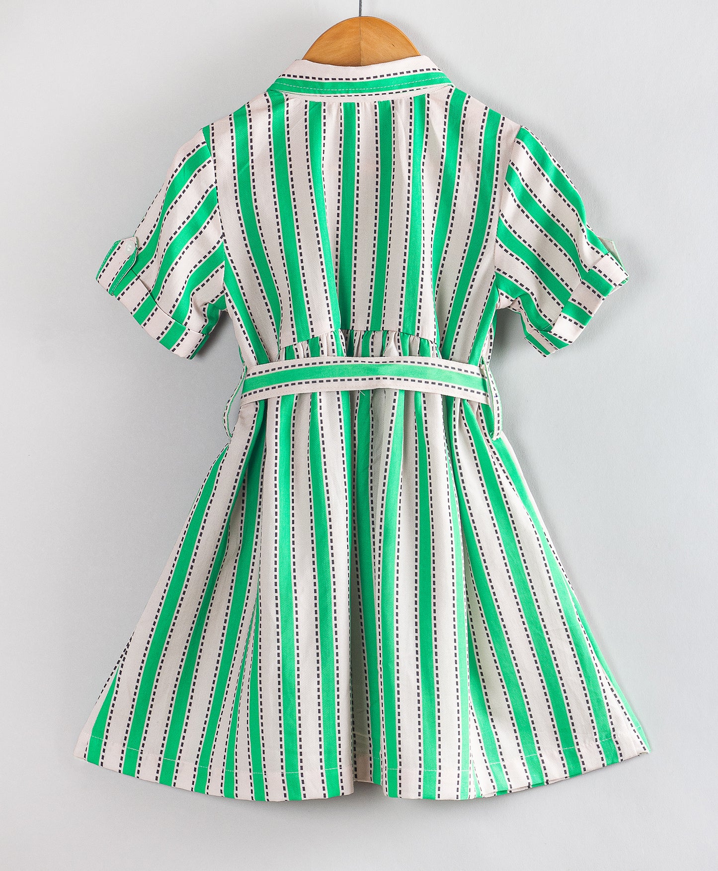 STRIPE PRINT DRESS WITH SELF BELT