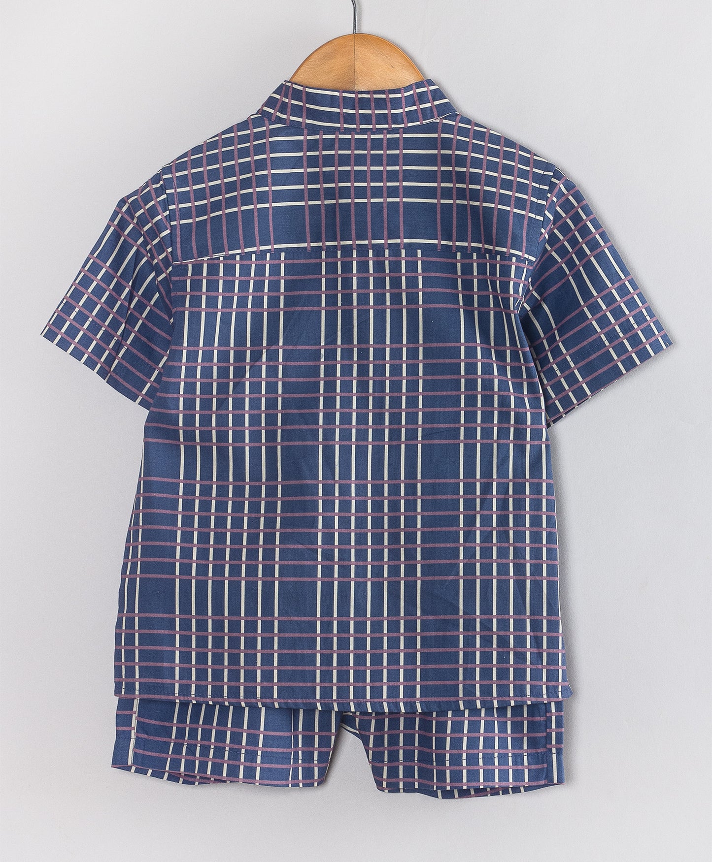 NAVY ENGINEERED STRIPES PRINT BOYS SHORTS SET