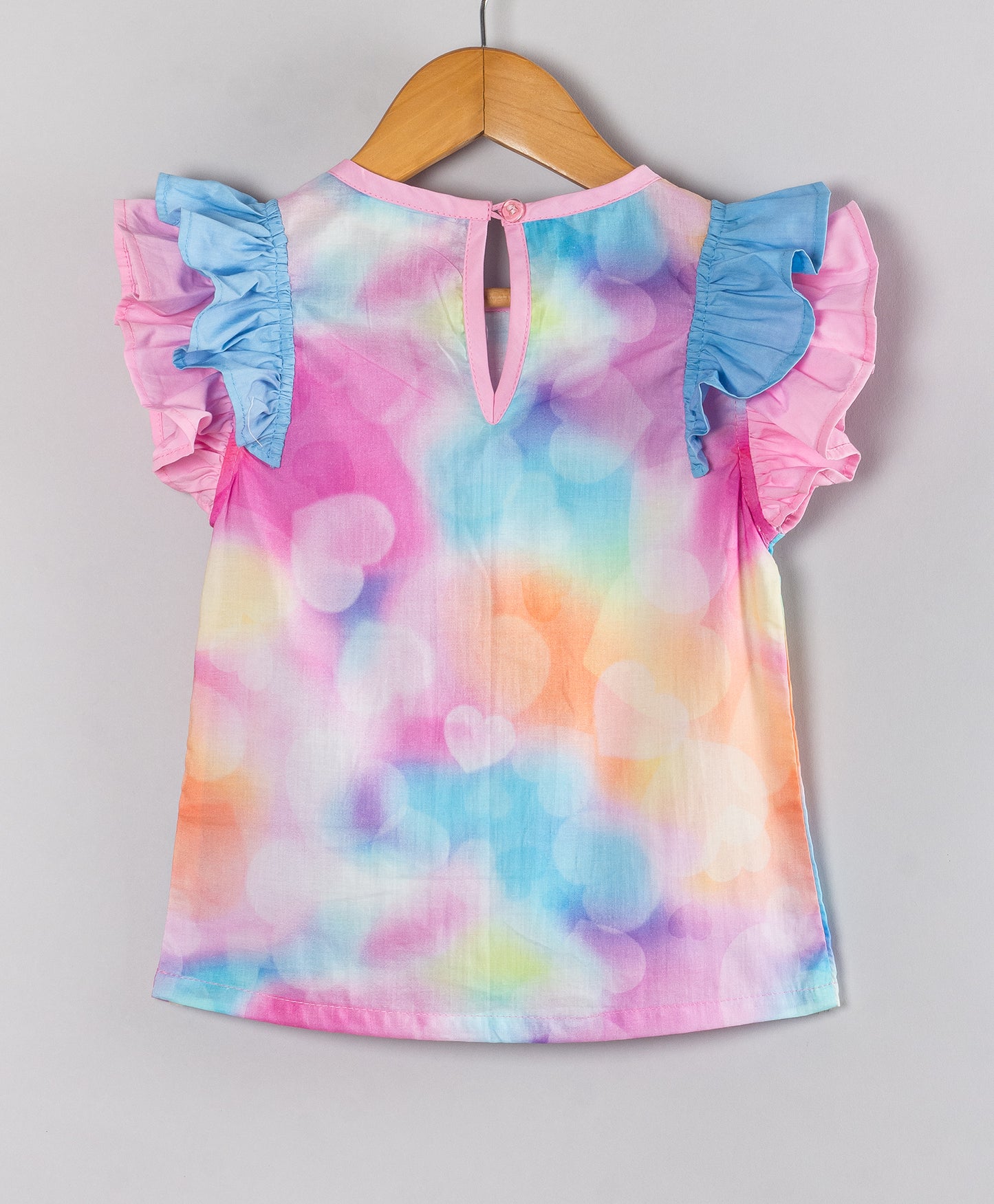 UNICORN CLOUD PRINT TOP WITH RUFFLES ON SHOULDER