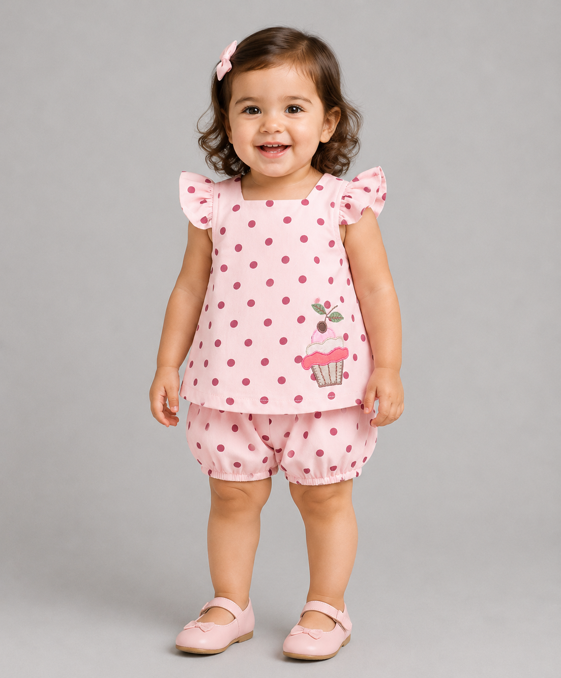 DOT PRINT INFANT SET WITH CUPCAKE PATCHWORK