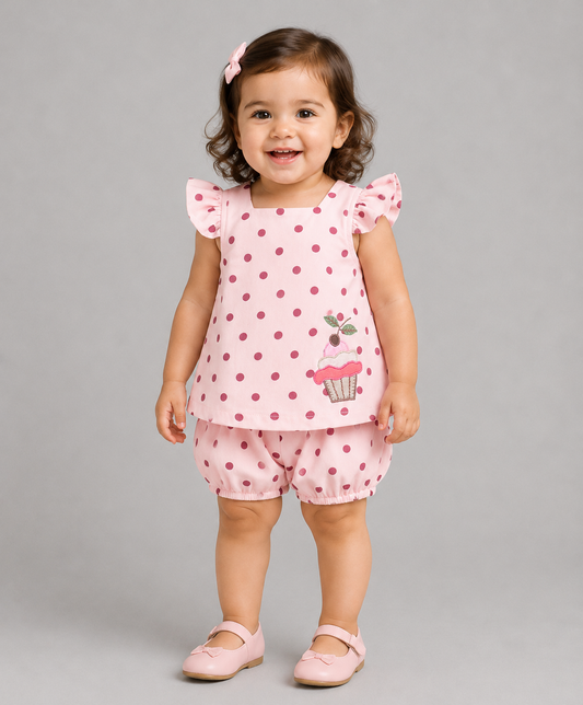 DOT PRINT INFANT SET WITH CUPCAKE PATCHWORK