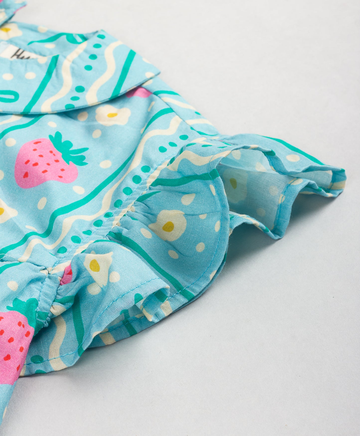 STRAWBERRY PRINT TOP WITH BOW AND STRIPE PRINT