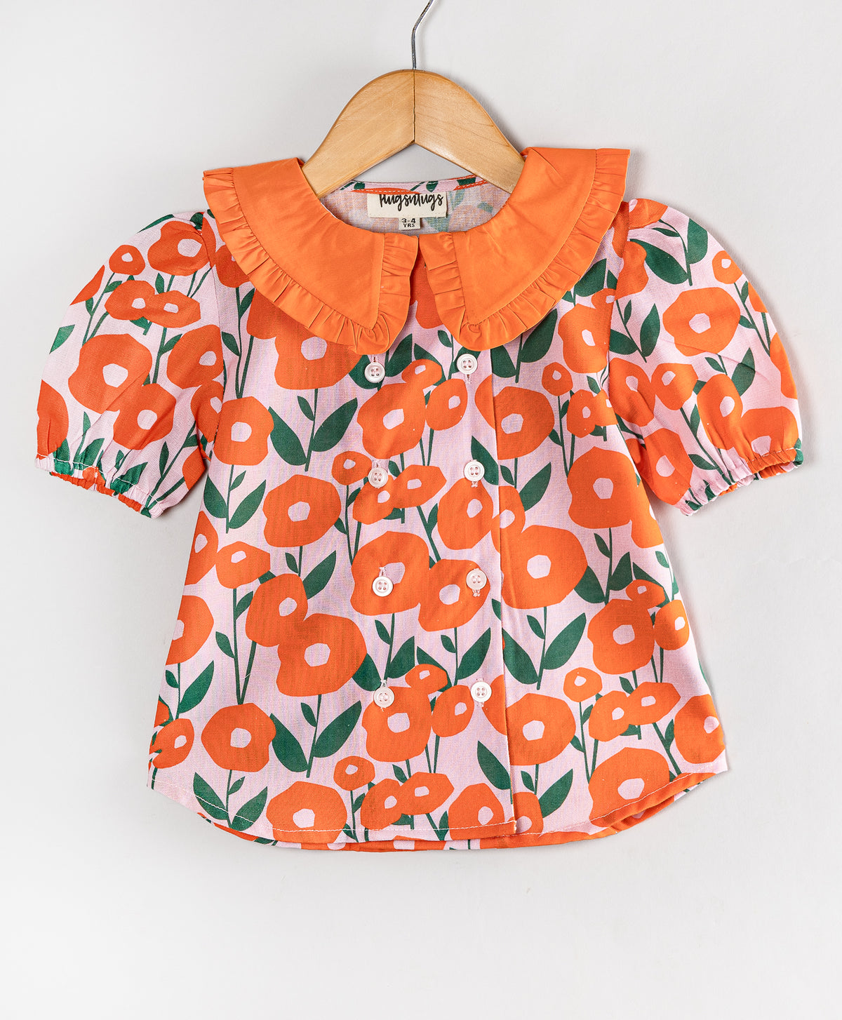 ORANGE FLOWER TOP WITH BIG SOLID COLLARS