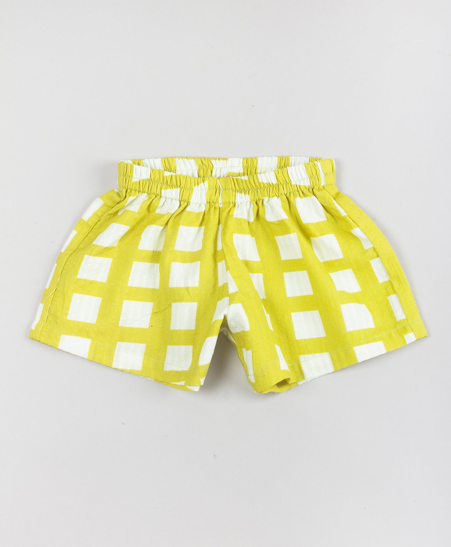 LIME GREEN CHECK SHORTS SET WITH TIGER EMBROIDERY PATCH