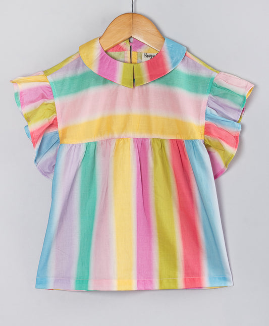 MULTI STRIPE PRINT TOP WITH COLLARS