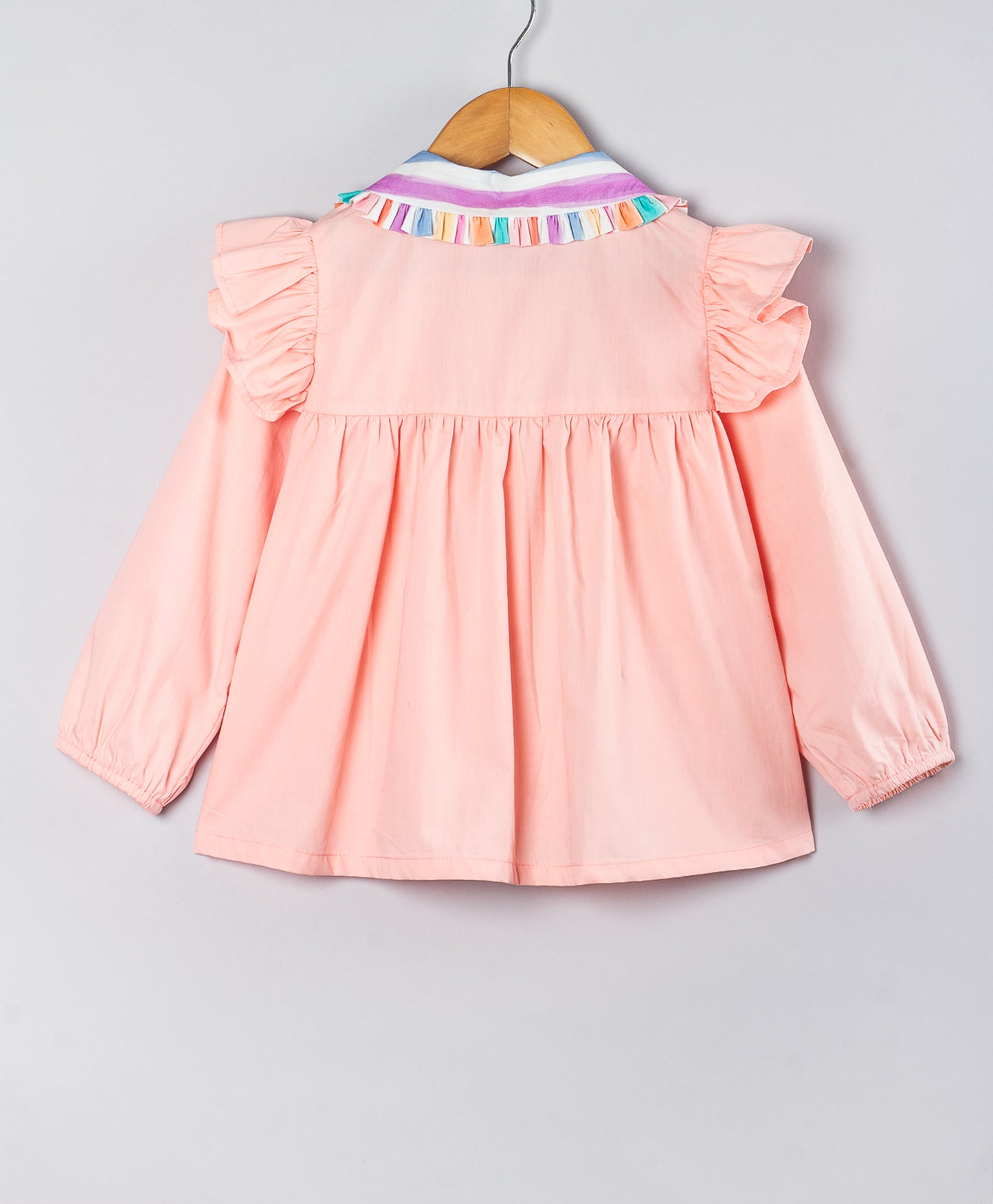 PEACH SOLID TOP WITH MULTI-STRIPE COLLAR