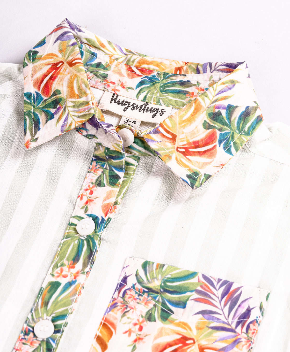 GREEN STRIPE PRINT TOP WITH TROPICAL COLLARS