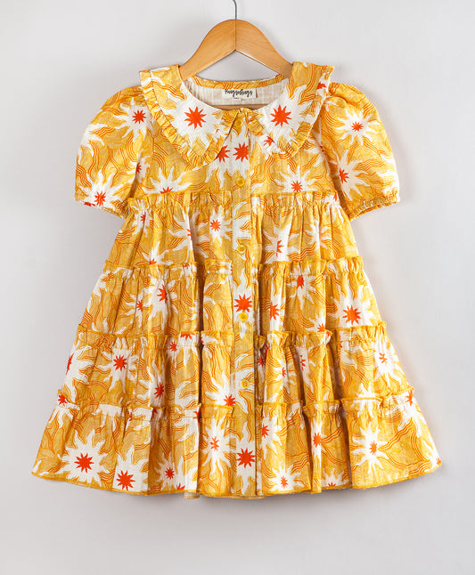 YELLOW FLORAL PRINT TIERED DRESS