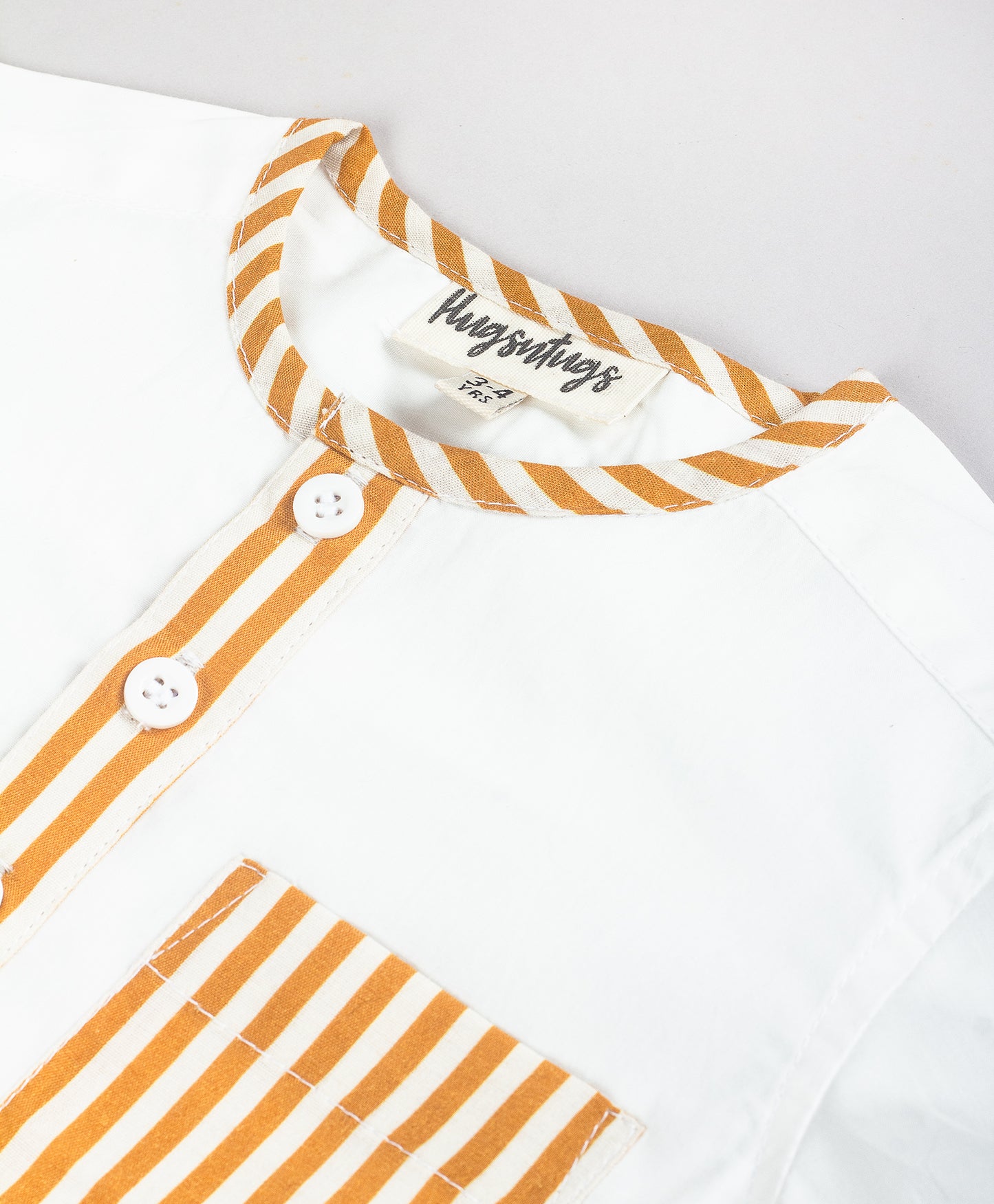 WHITE KURTA STYLE SHIRT WITH BROWN STRIPE SHIRT