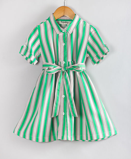 STRIPE PRINT DRESS WITH SELF BELT