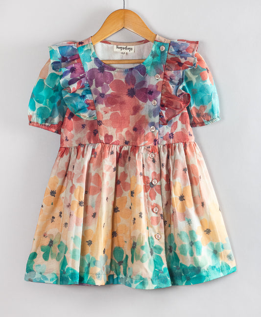 WATERCOLOR DRESS WITH SIDE BUTTONS