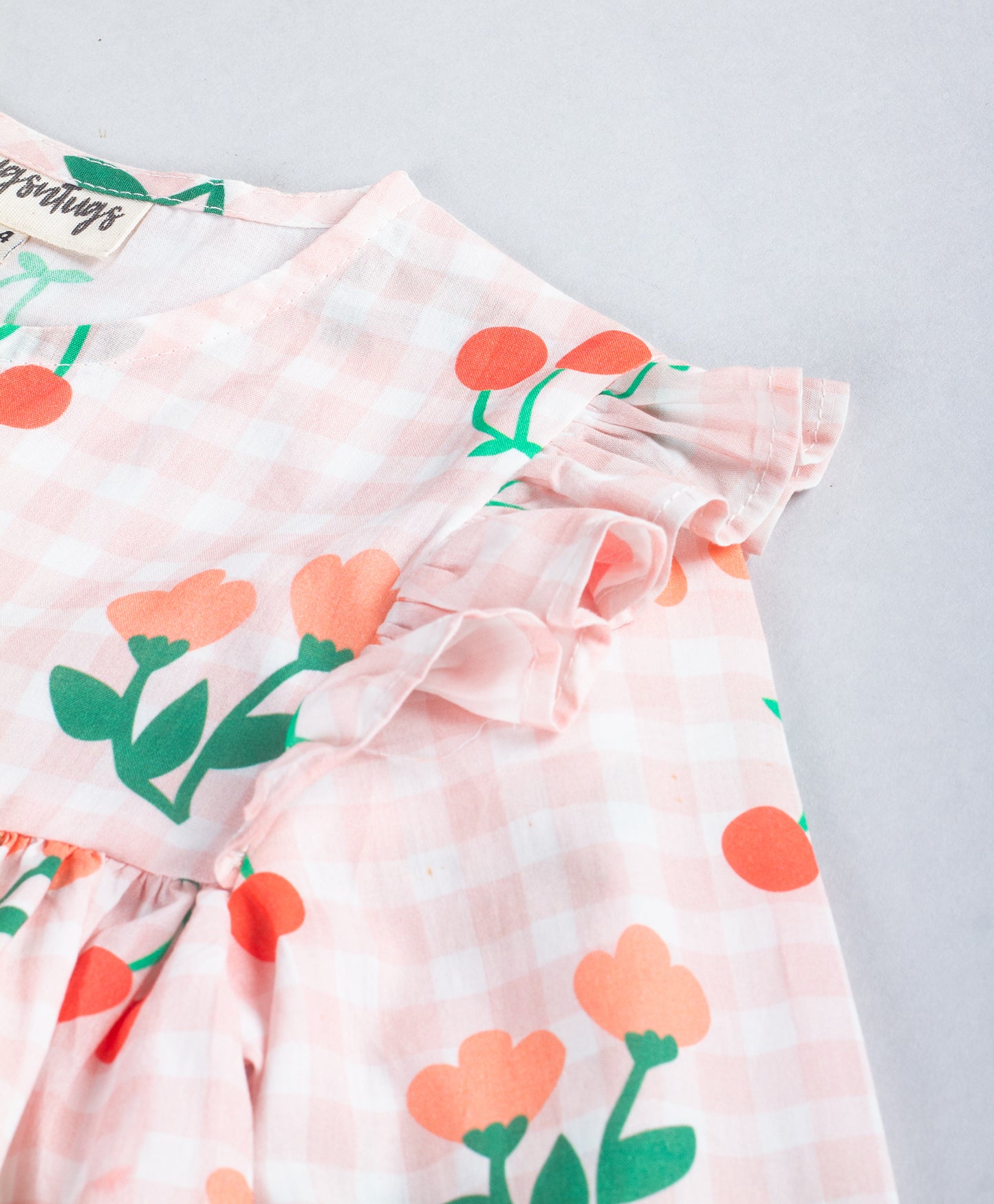 PINK DAISY ON CHECK PRINT FULL SLEEVES TOP