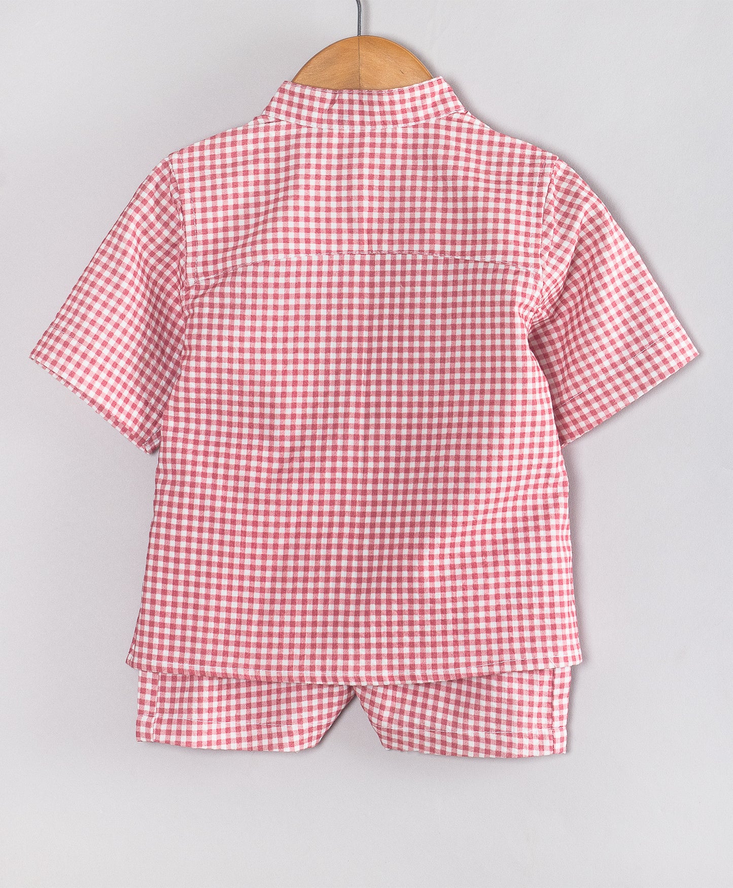 RED GHINGHAM PRINT SHORTS SET WITH EMBROIDERY PATCH