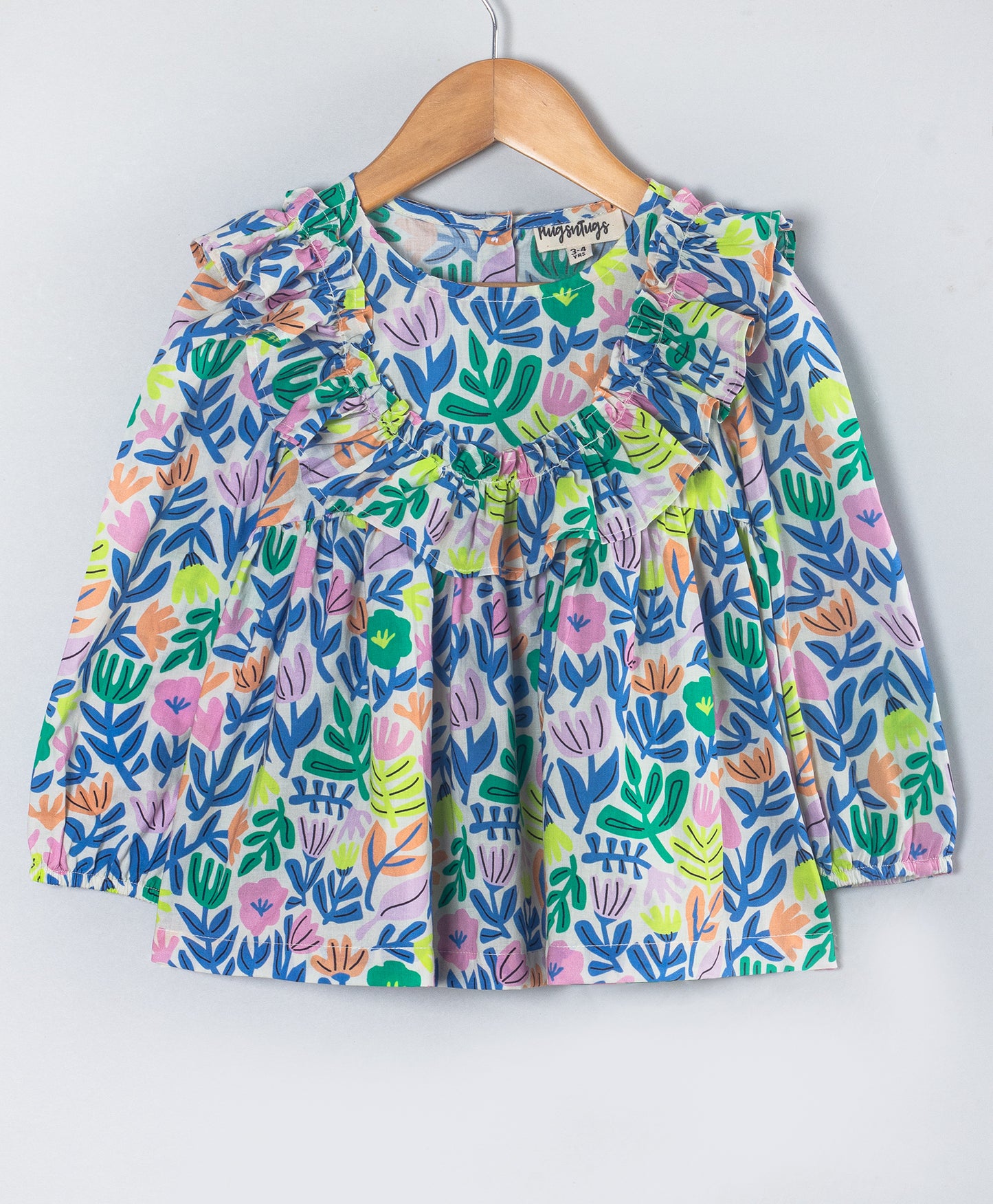 FULL SLEEVES PRINTED TOP WITH FRILLS ALONG YOKE