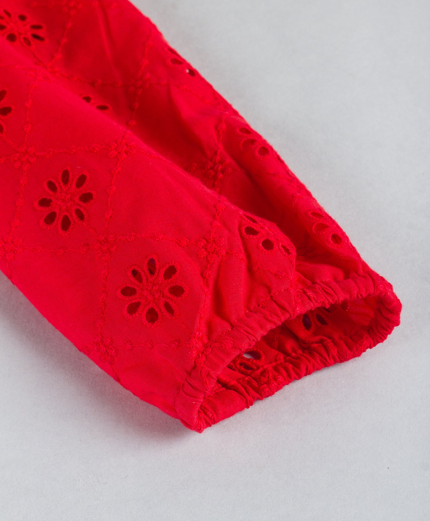 RED ALL OVER SCHIFFLI DRESS