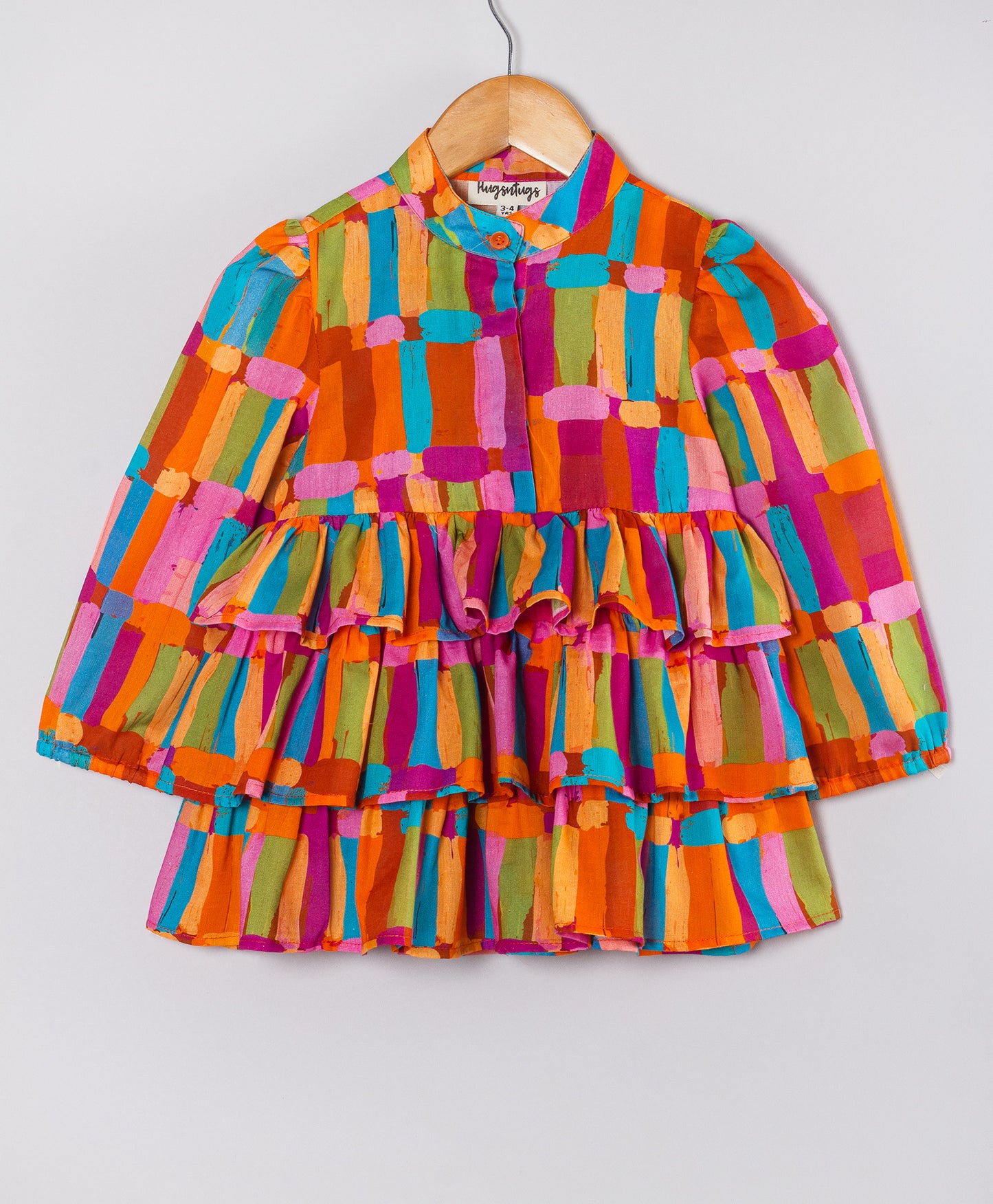 ABSTRACT PRINT TOP WITH FRILLS AT FRONT