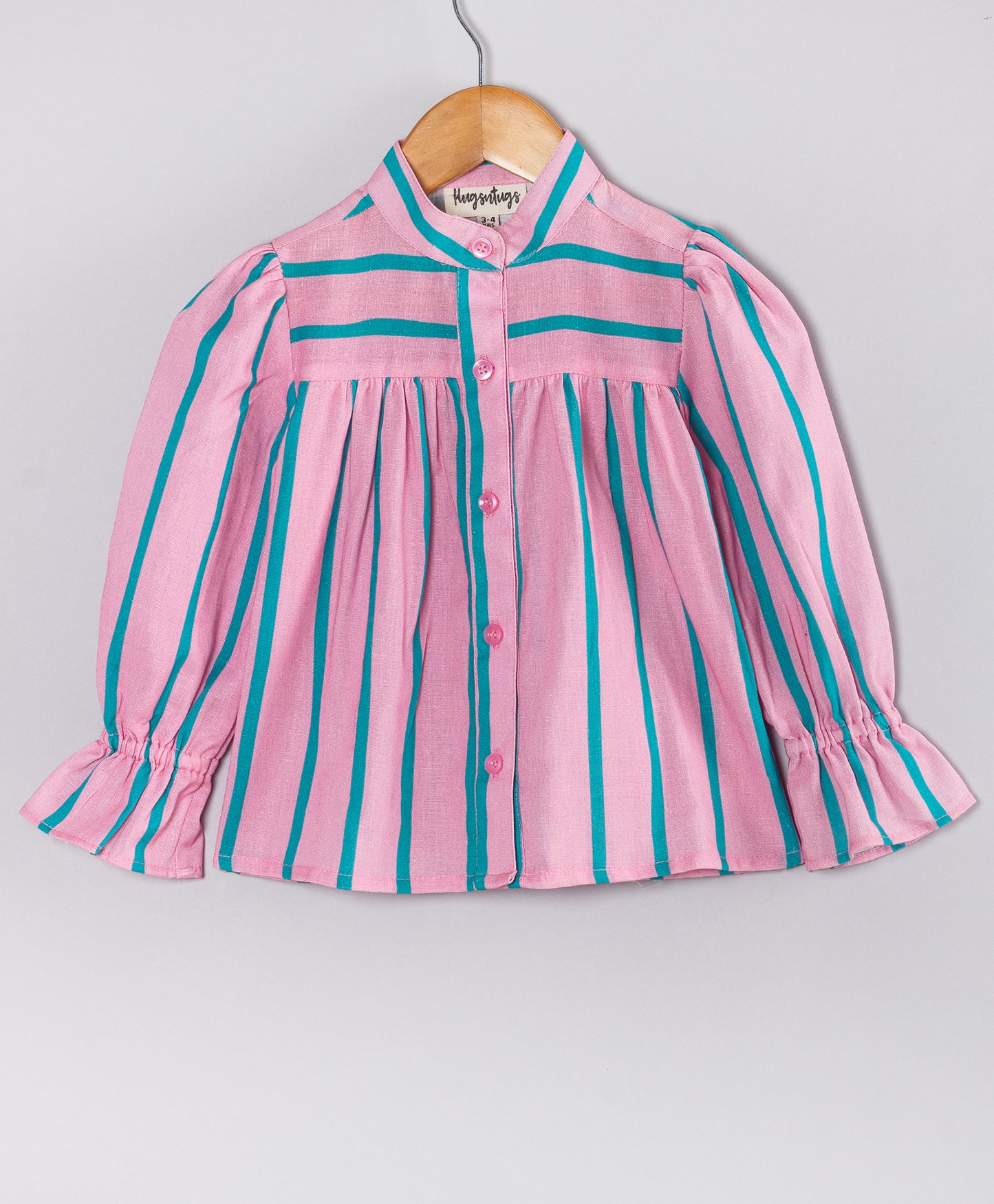 PINK BUTTONS DOWN SHIRT WITH BLUE STRIPE PRINT