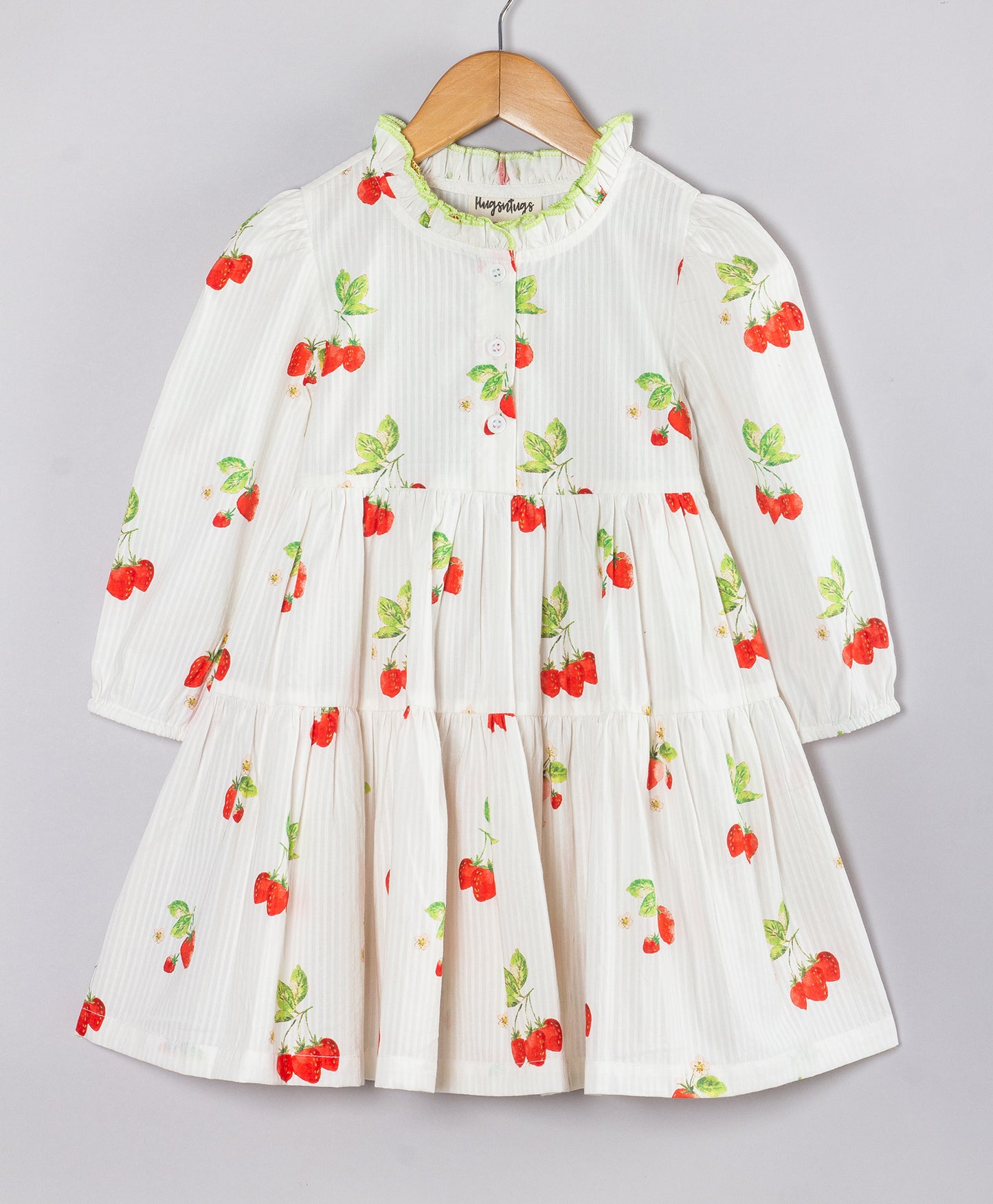 STRAWBERRY PRINT WHITE FULL SLEEVES DRESS
