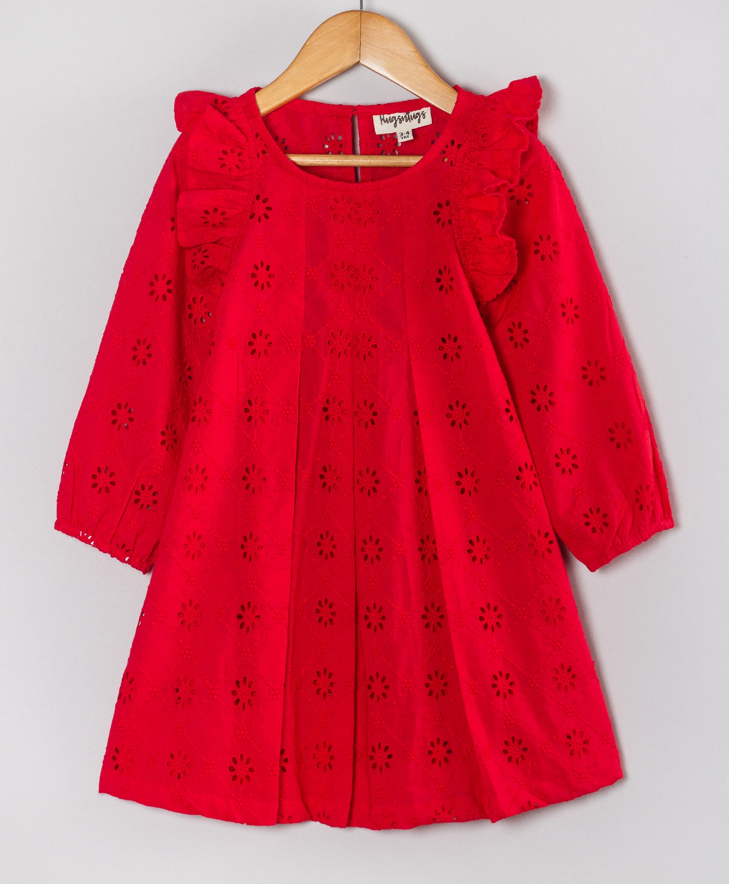 RED ALL OVER SCHIFFLI DRESS