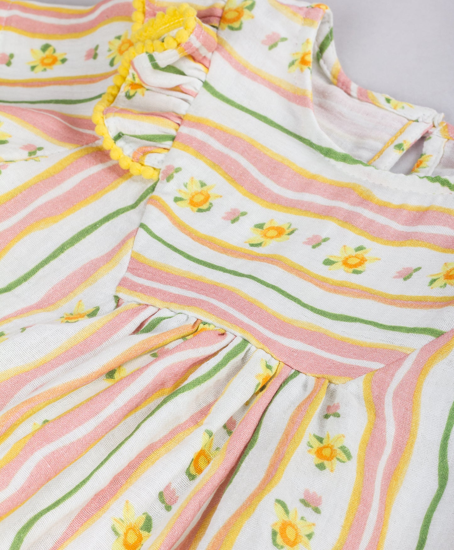 Striped & Floral Printed Frill Detailed Top - Yellow