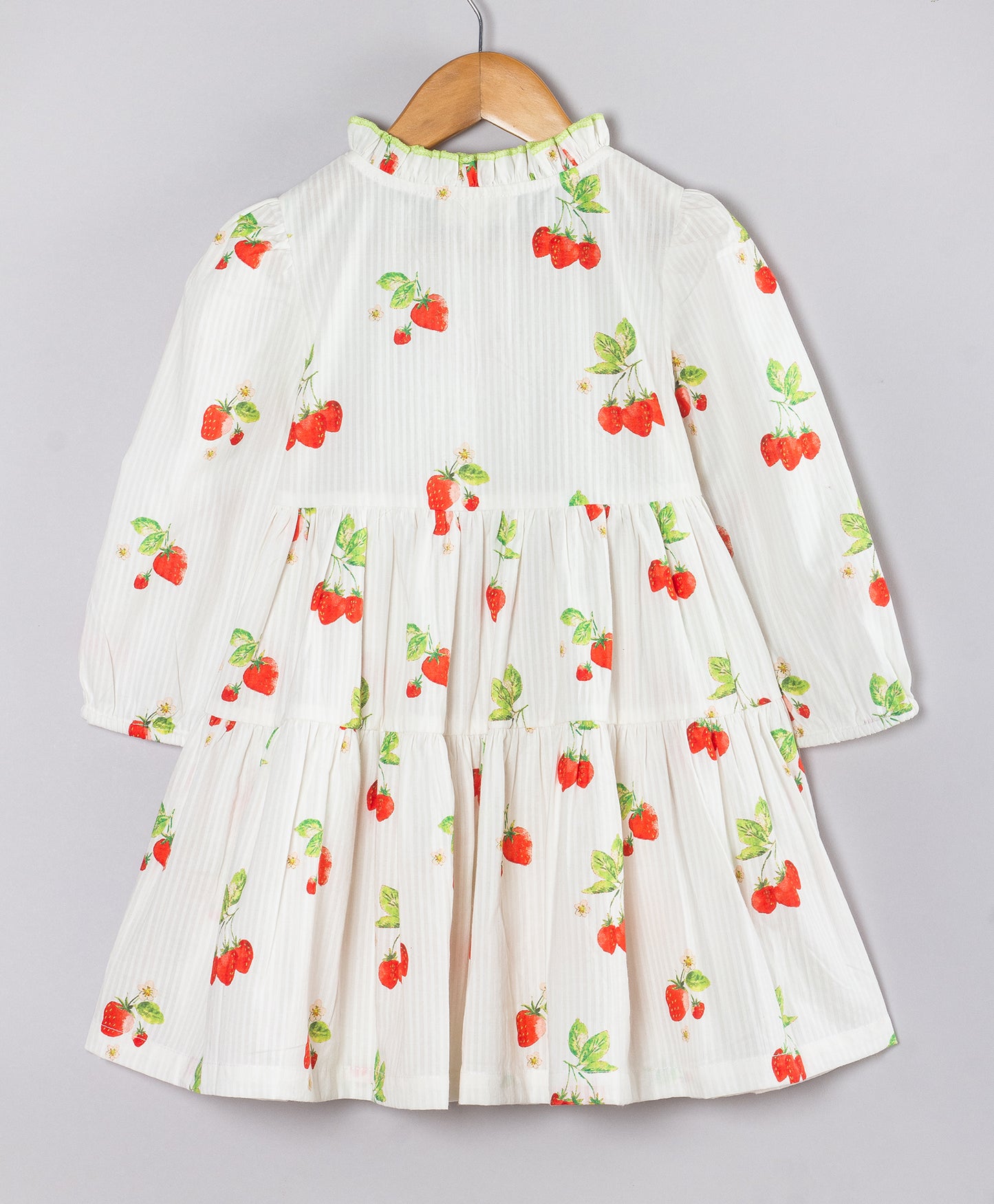 STRAWBERRY PRINT WHITE FULL SLEEVES DRESS