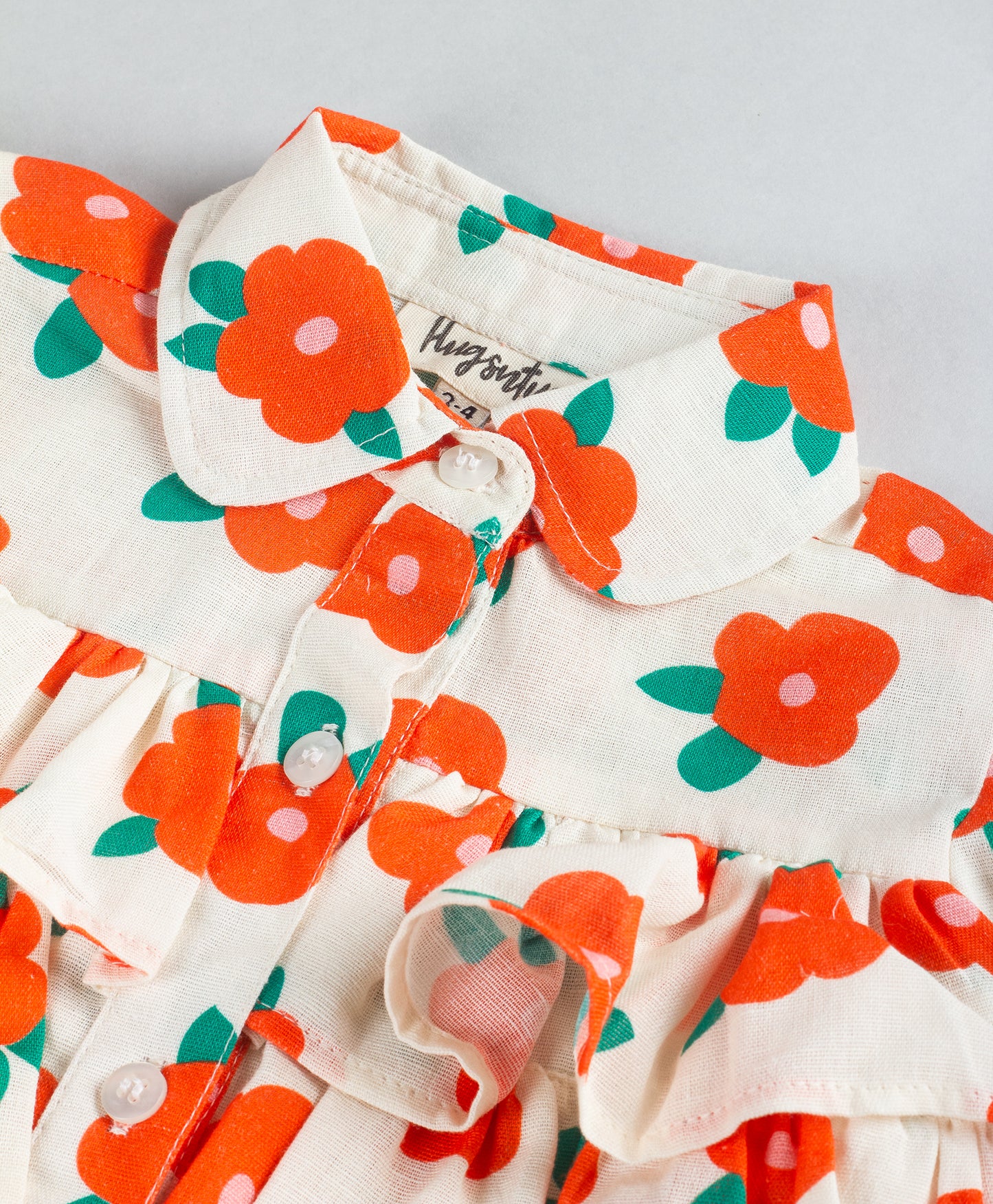 BRIGHT POPPY FLOWER PRINT TOP WITH FRILLS AT FRONT