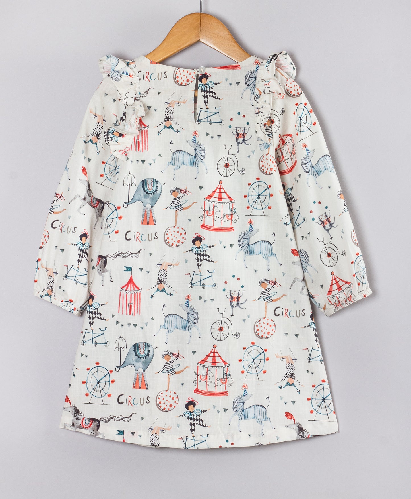 CIRCUS PRINT DRESS WITH PLEATS