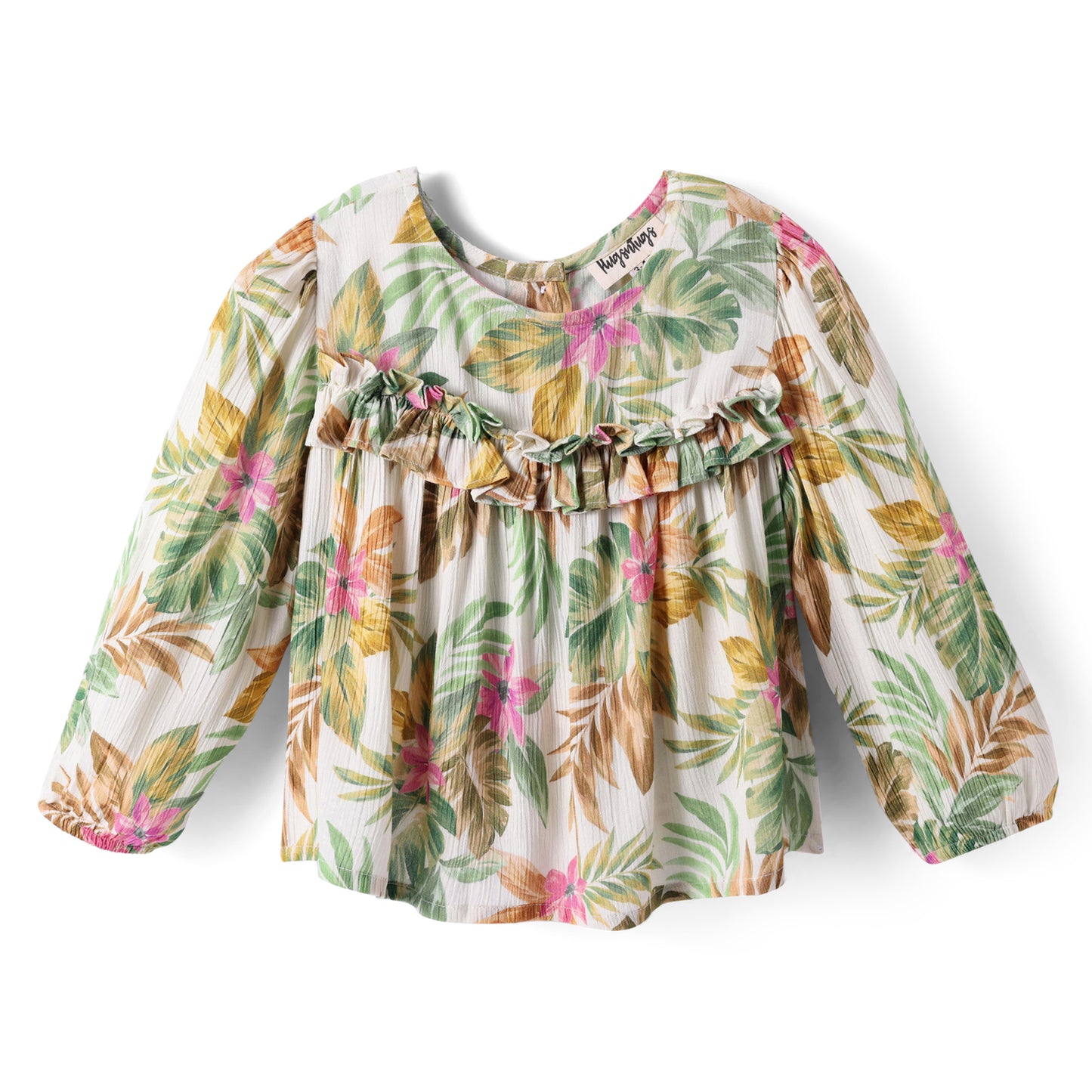 BEACH PRINT TOP WITH RUFFLES AT EMPIRE SEAM