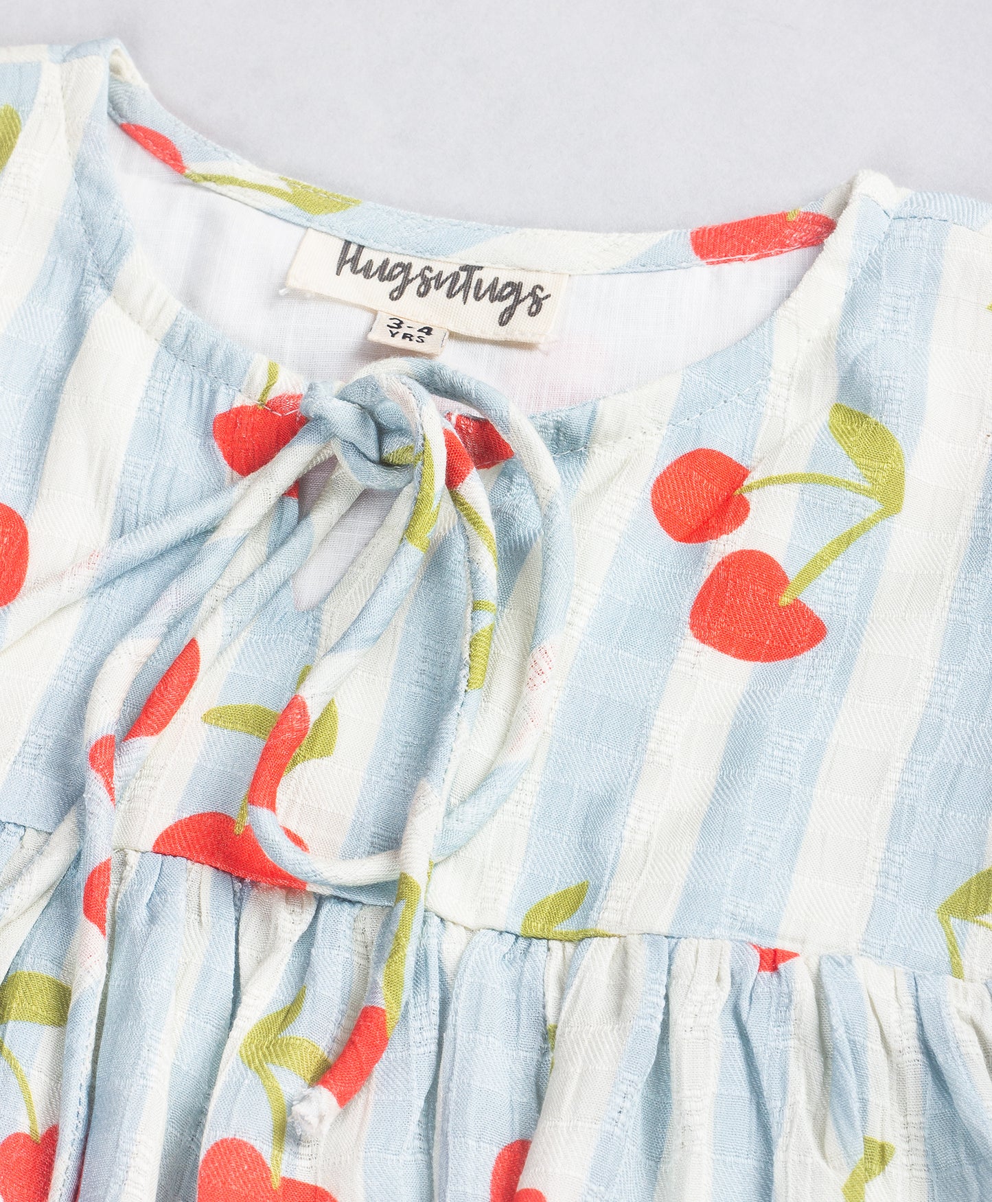 BLUE STRIPE TOP WITH ALL OVER CHERRY PRINT