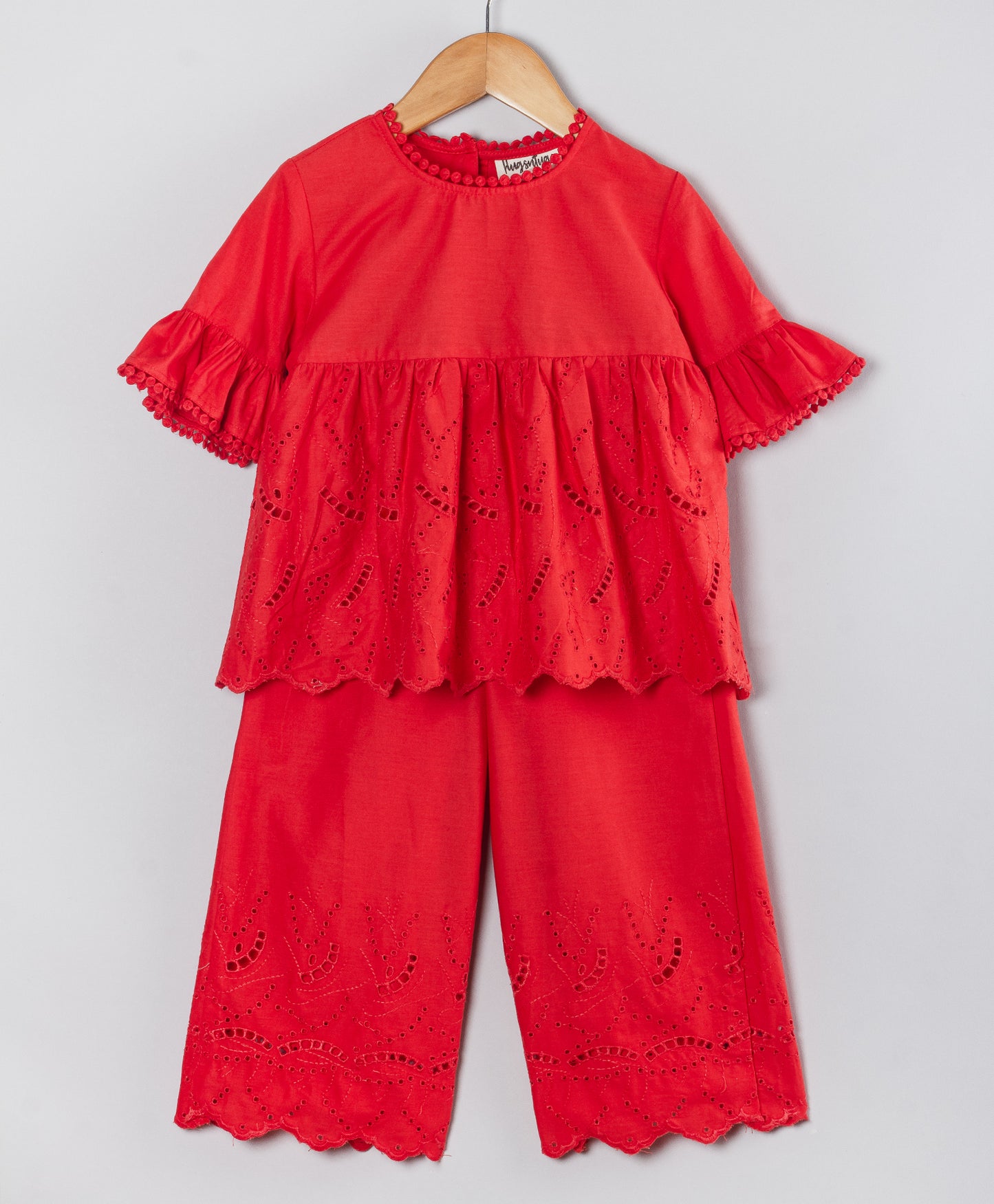 RED SCHIFFLI CO-ORD SET