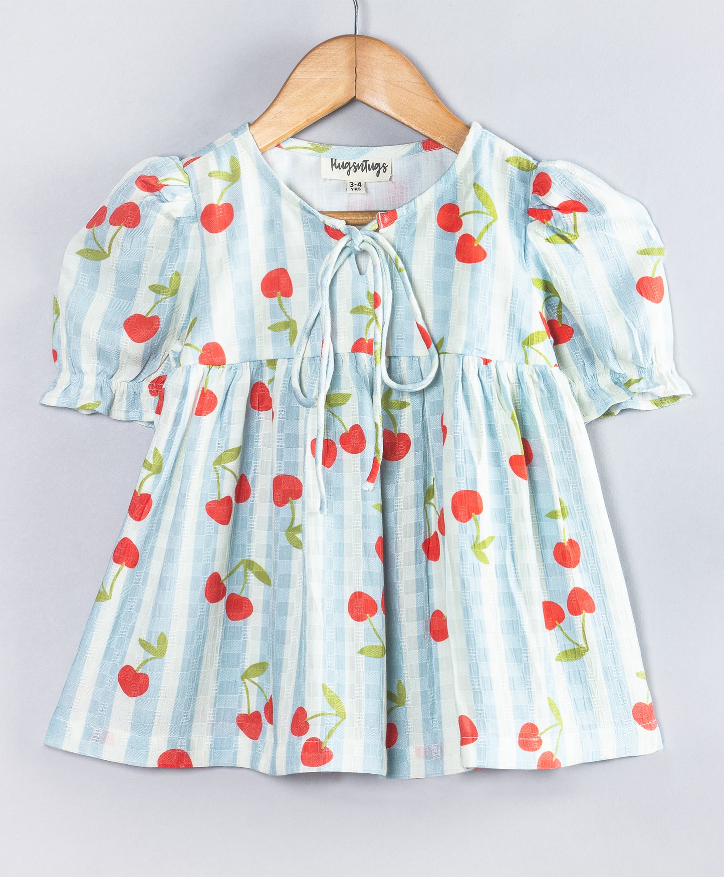 BLUE STRIPE TOP WITH ALL OVER CHERRY PRINT