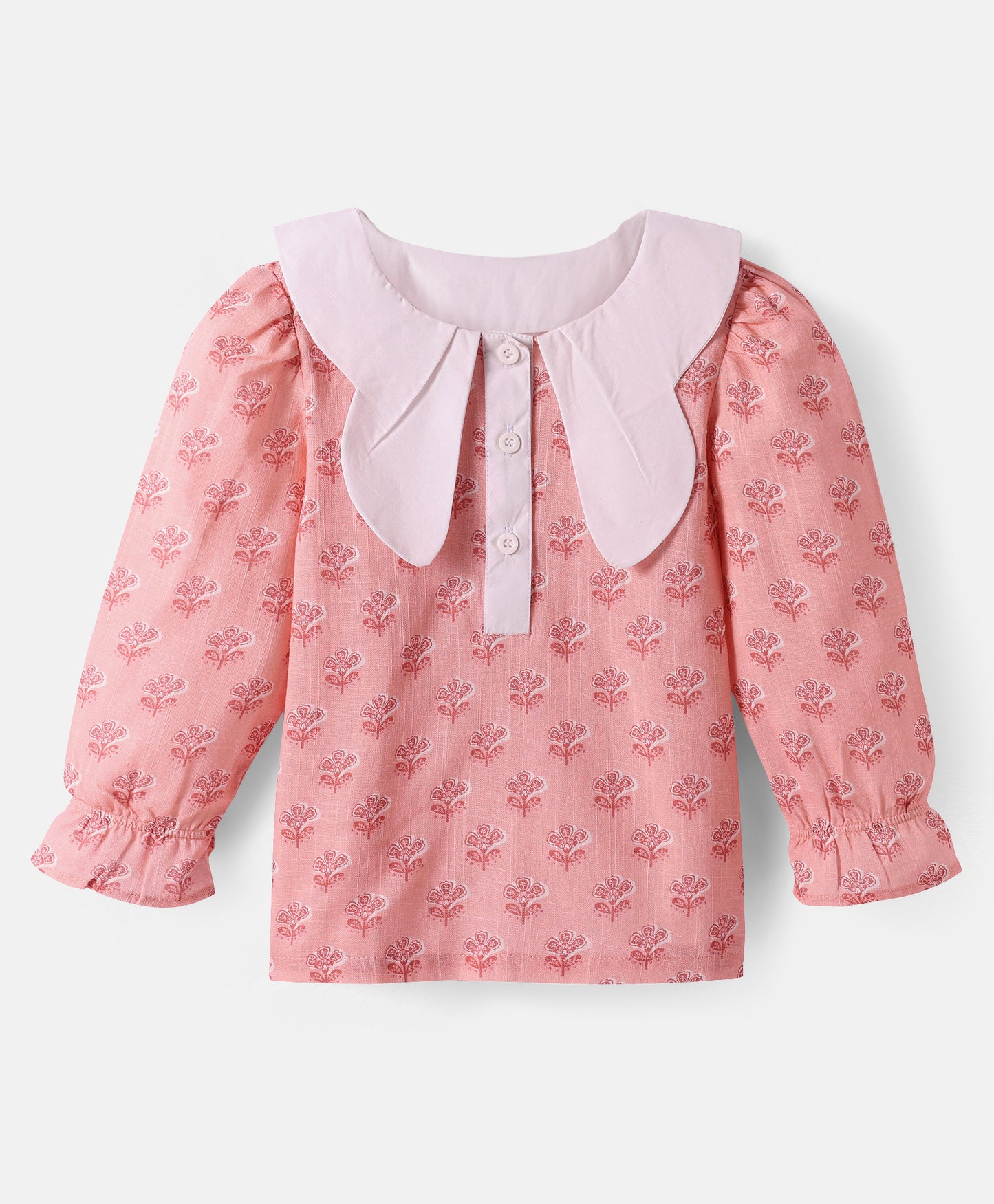 PINK MOTIF PRINT TOP WITH BUTTERFLY COLLARS