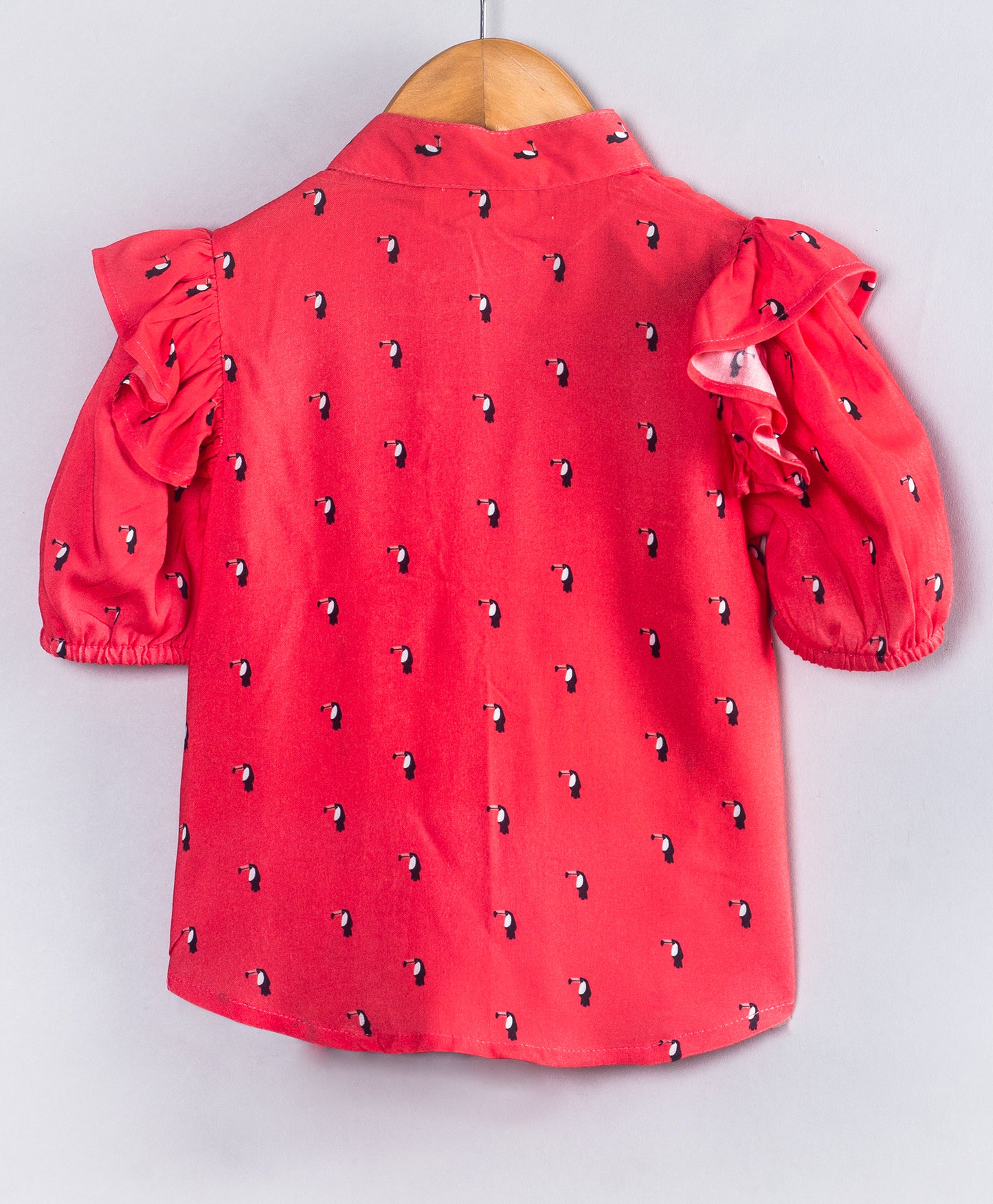 RED TOP WITH ALL OVER BIRD PRINT