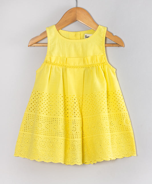 YELLOW SCHIFFLI INFANT DRESS