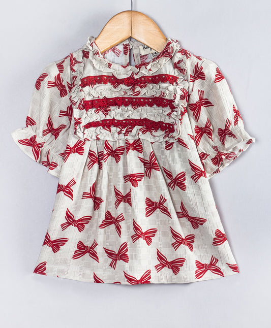 BOW PRINT SHORT SLEEVES TOP