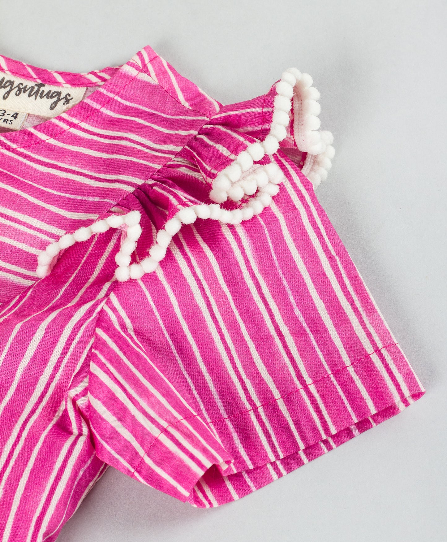 HOT PINK STRIPE PRINT TOP WITH CONTRAST LACE TRIMS