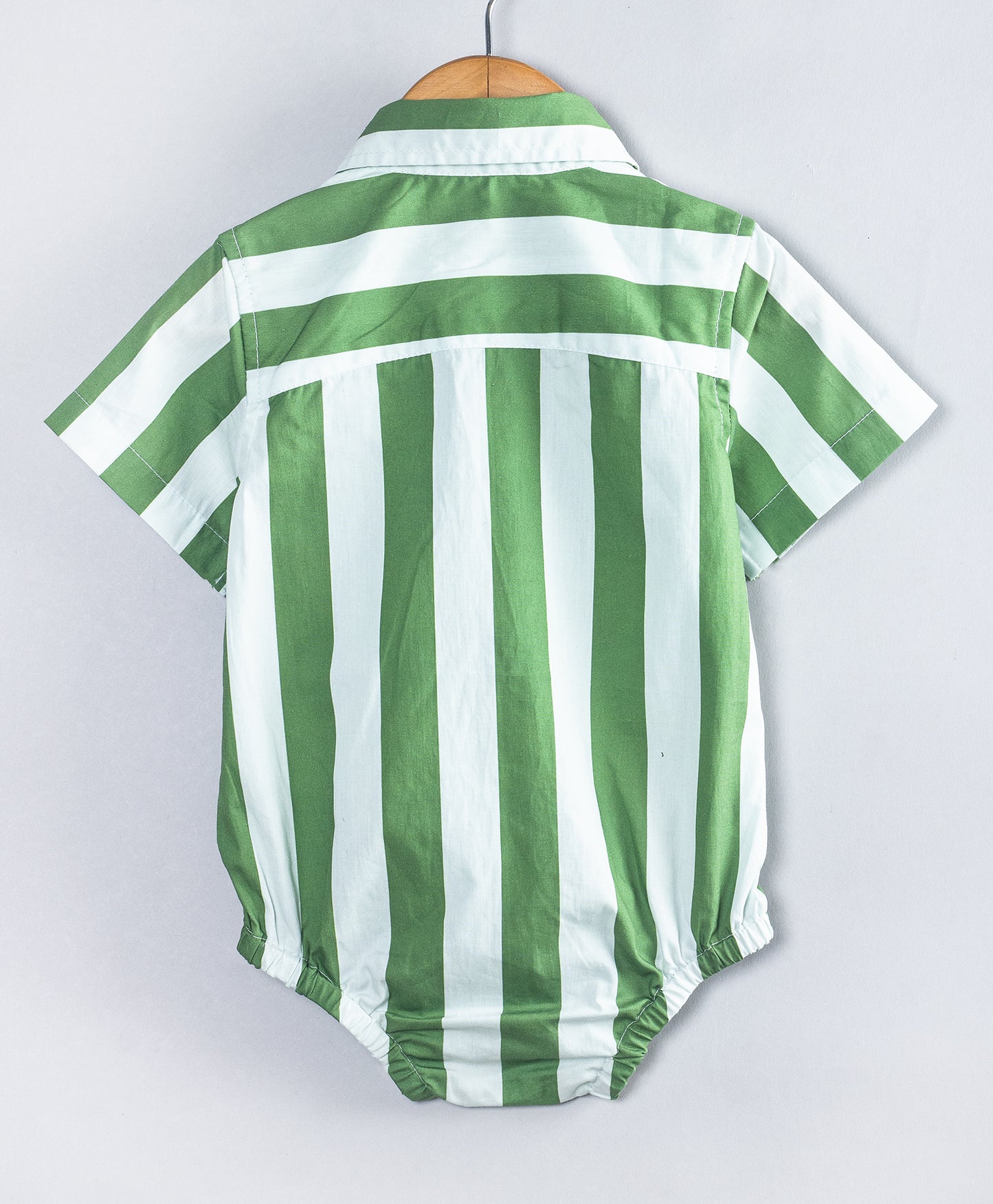 GREEN STRIPE ONESIE WITH BEAR PATCH WORK