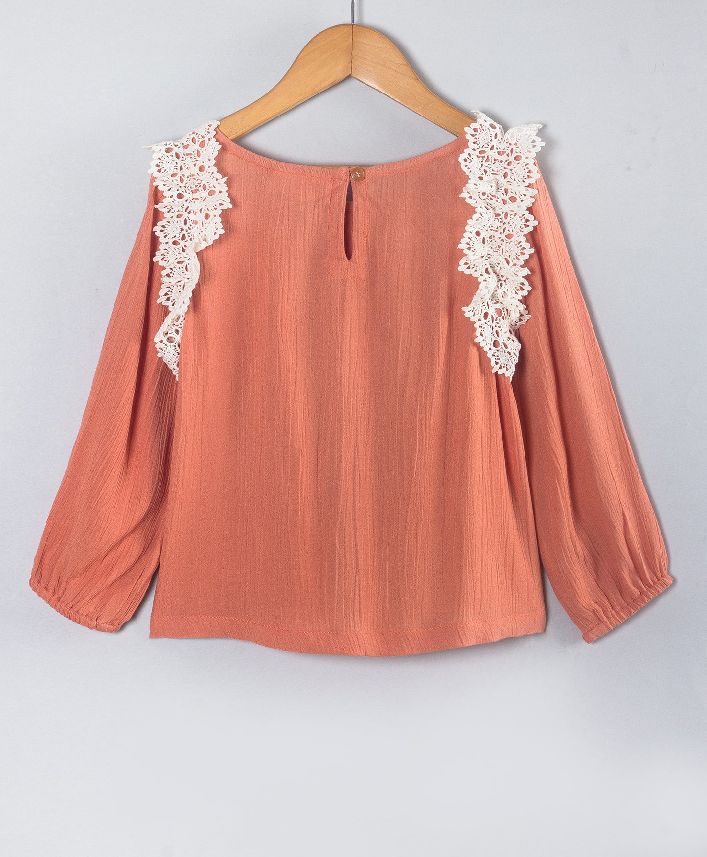 RUST COLOR FULL SLEEVES TOP WITH CONTRAST LACE ALONG ARMHOLE